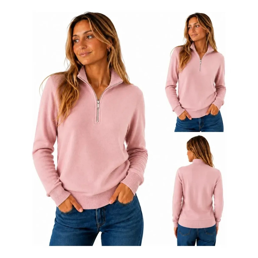 Suéter Feminino Macio Premium Estilo e Conforto para o Inverno Moda Feminina com Zíper Frontal e Manga Longa