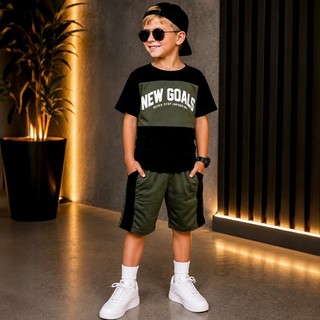 Conjunto Infantil Menino Juvenil Estiloso Verão Lançamento Camisa 100% Algodão e Bermuda Veste Do 2 Ao 12 anos