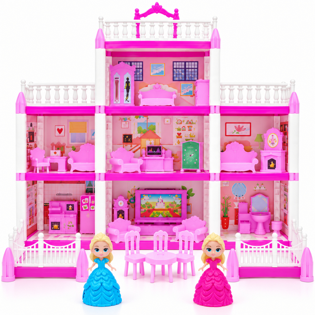 Casinha de Boneca Castelo de Princesa 24 Móveis 2 Bonecas Brinquedo Infantil