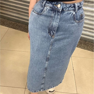 Saia Midi Jeans de Fenda lateral Feminina Evangélica Cintura Alta Design