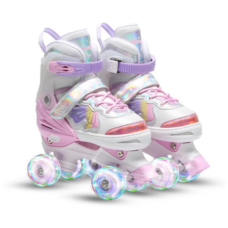 Patins 4 rodas infantil quad, led com ou sem kit protecao, ajustavel borboleta rodinha