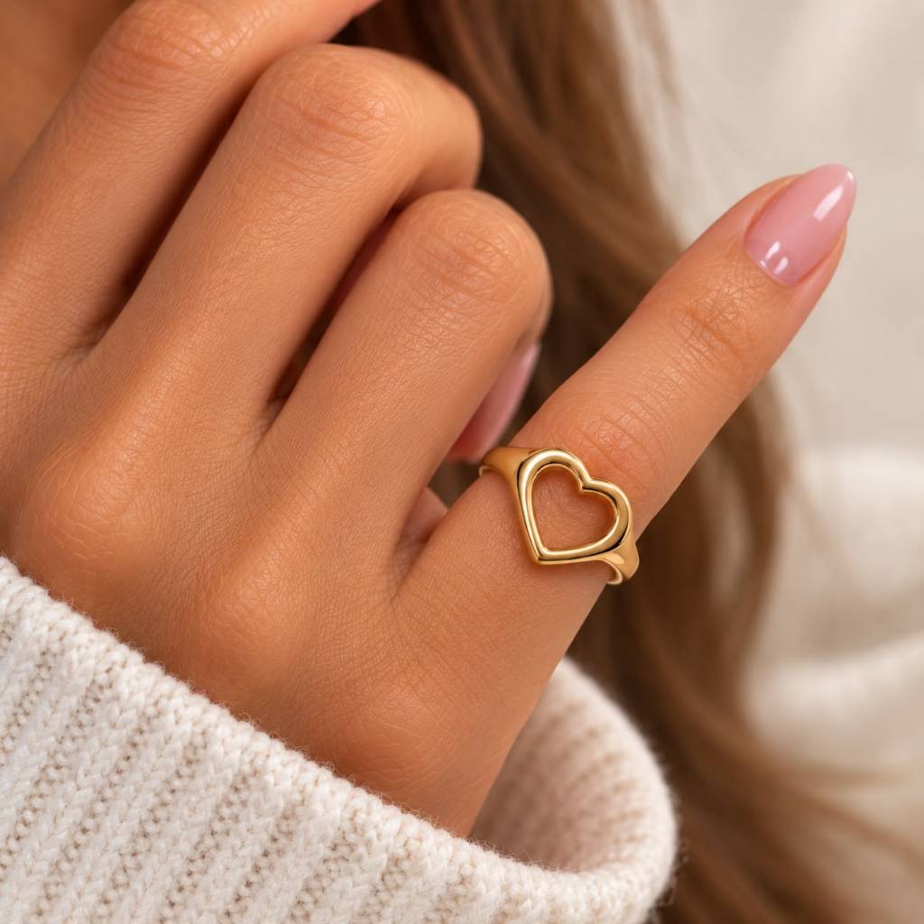Anel Mindinho Feminino Dourado Ajustável Coração Navete Redondo