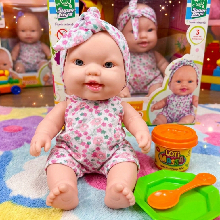 Boneca Infantil Nenequinha Papinha Com Acessórios Comidinha Massinha E Pratinho Presente Menina