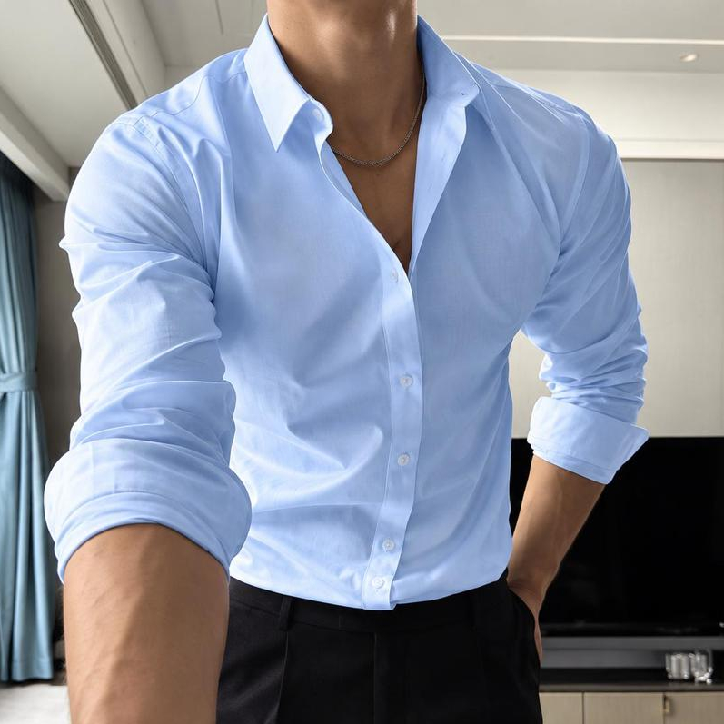 Camisa Social Masculina  Manga Longa Passa Facil Slim Premium Bolso Modelagem Dudalina Rosa Branco Azul