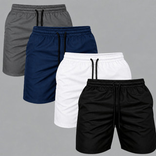 Kit 4 Short Masculino Bermuda Tactel Grosso Verão Academia Treino Praia Esporte Premium Fit Liso