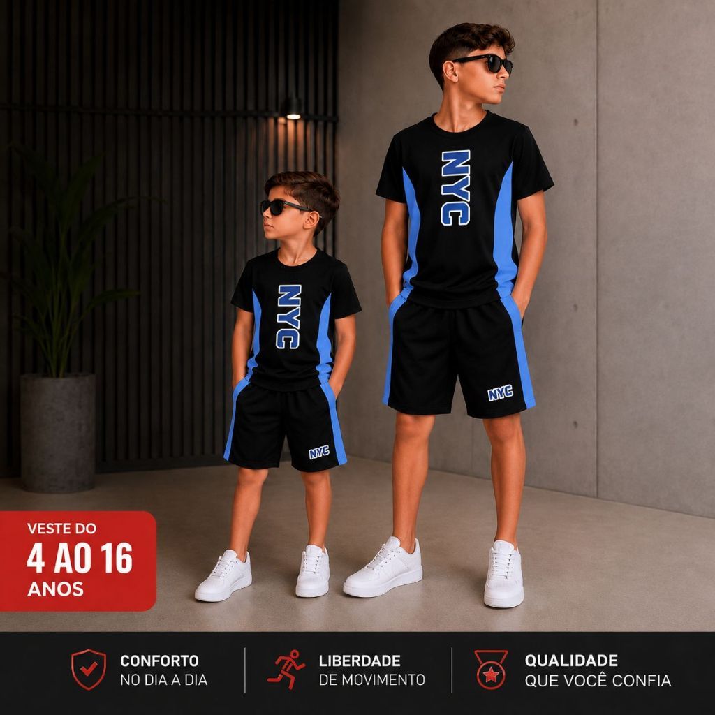 Conjunto Infantil Menino Estiloso Verão Lançamento juvenil camisa e bermuda veste do 4 ao 16 anos