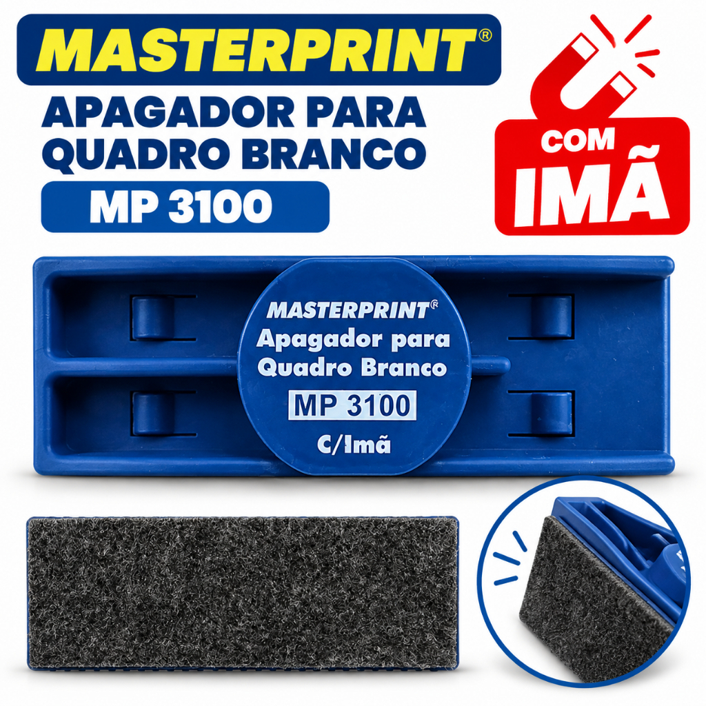 Apagador Para Quadro Branco Com Imã MP3100 Masterprint Lousa Escolar Escritório