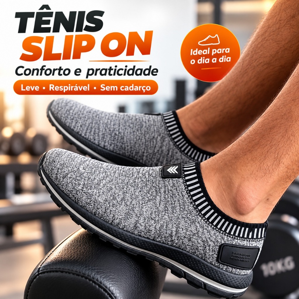 Tênis Esportivo Masculino Confortável Slip-On Respirável Antiderrapante Academia Caminhada