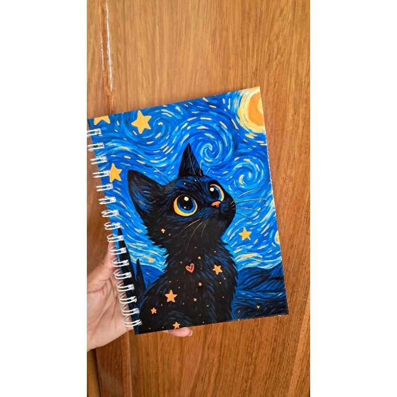 CADERNO A5 / AGENDA 2026/2027 - NAO DATADA - GATO - NOITE ESTRELADA - VAN GOGH - folhas decoradas
