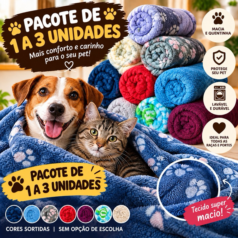 PACOTE 1 Á 3 Mantas Pet Soft Cachorro e Gato 80x60 Cobertor Fleece Macio Lavável