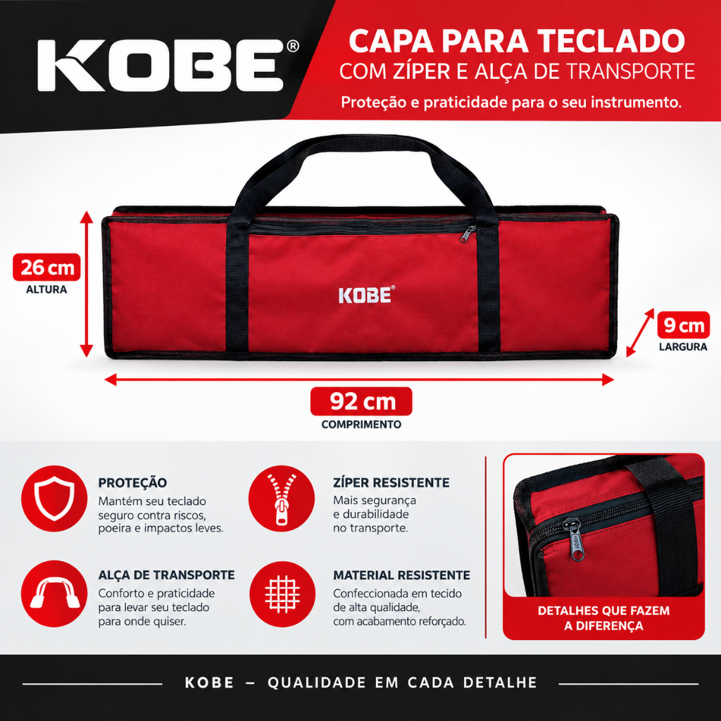 Capa Kobe de Transporte Teclado Musical Compatível CTS100 CTS200 CTS300 / KOBE KB-150 KB-300 KB-400 Vernmelha