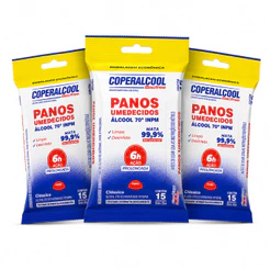 Kit 3 Lenços Umedecidos Coperalcool Bacfree 15un 70°