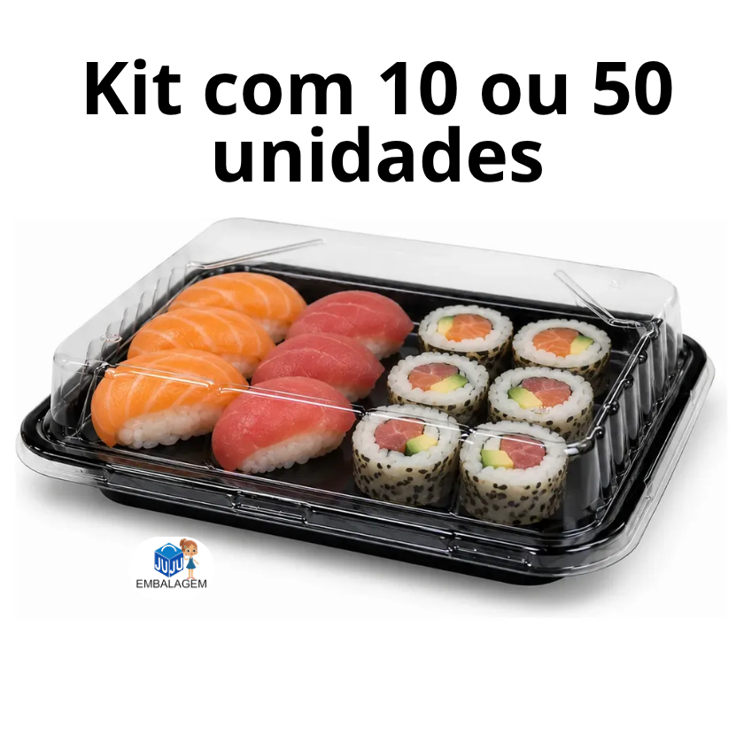 Embalagem Sushi Sashimi Combinado 01 Base Preta e Tampa Cristal Trava de Segurança- JF Pack