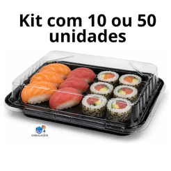 Embalagem Sushi Sashimi Combinado 01 Base Preta e Tampa Cristal Trava de Segurança- JF Pack