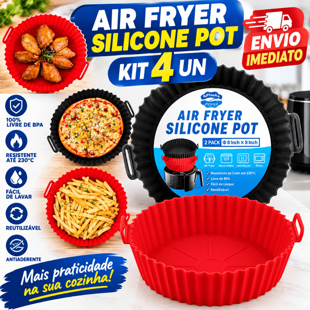 Kit 4/3/2 Formas De Silicone Para Air Fryer Forno Microondas Fritadeira Assadeira Reutilizável Antiaderente Flexível