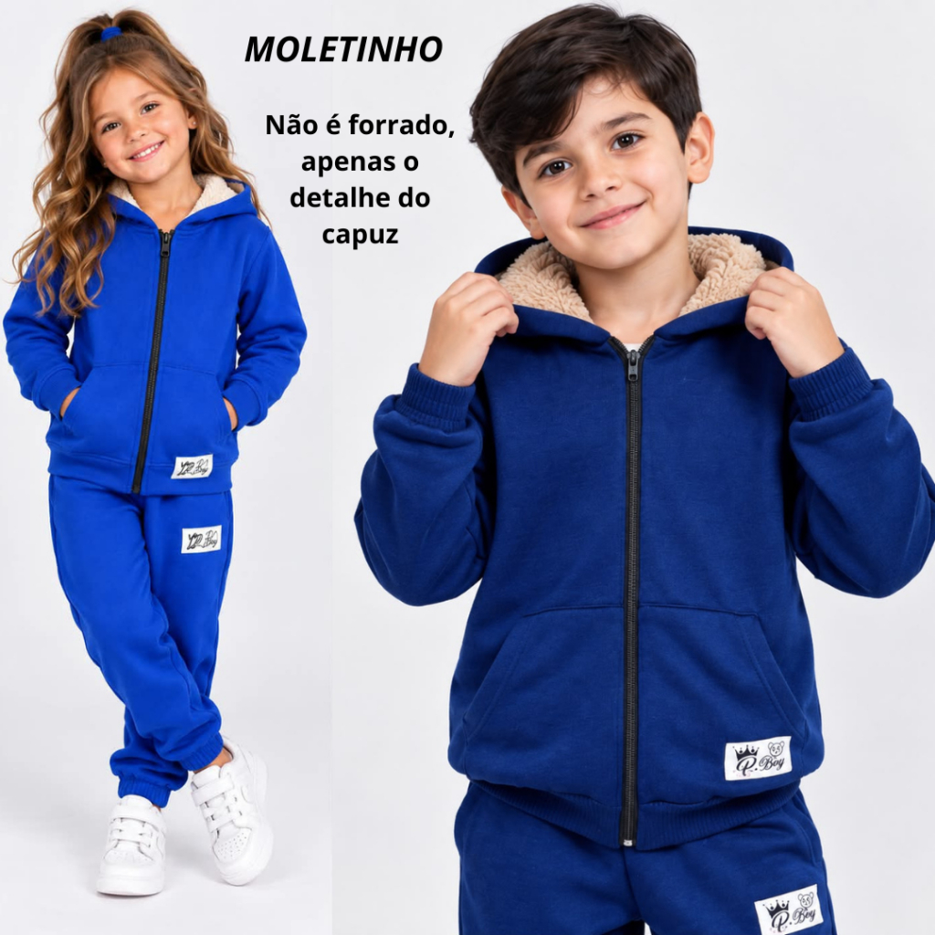Conjunto Infantil Masculino MOLETINHO Inverno com Capuz Sherpa 2 a 14 Anos