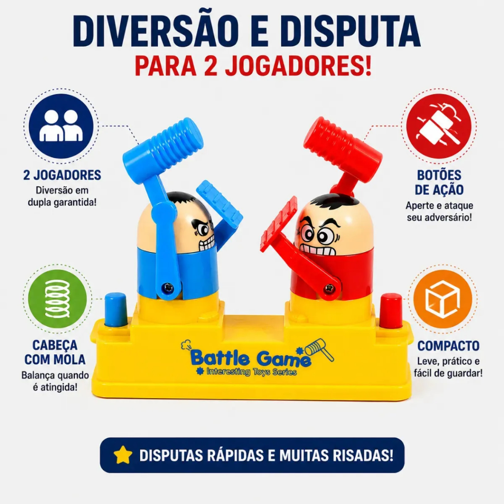 Jogo Bate Martelo Infantil 2 Jogadores Brinquedo de Batalha Competição — imagem 2 de 2