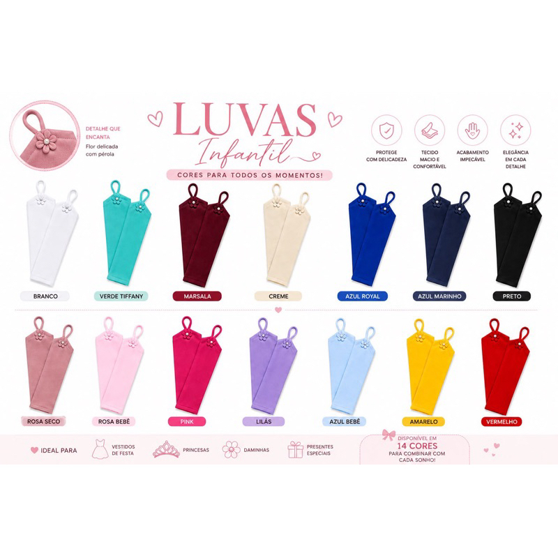 Luvas Luvinhas Varias Cores Daminha Festa Luxo