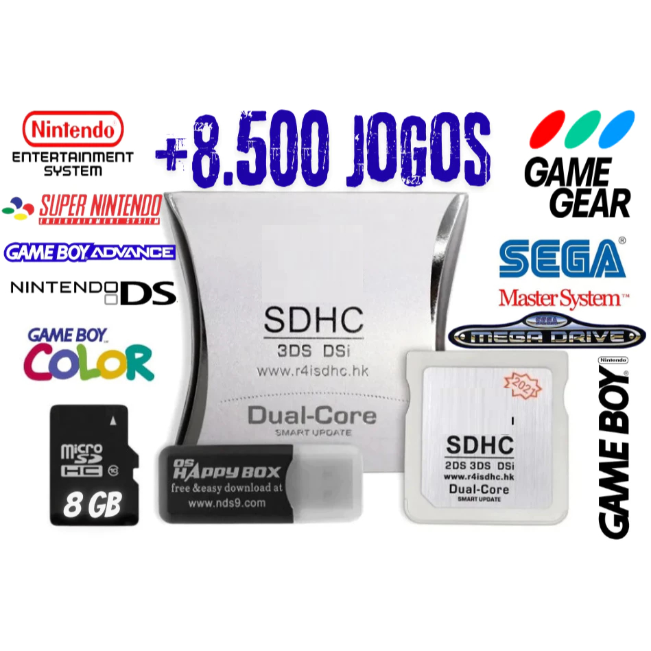 Cartão Cartucho Adaptador R4 Dual Core 2025 Sd 8500 Ds 2ds 3ds