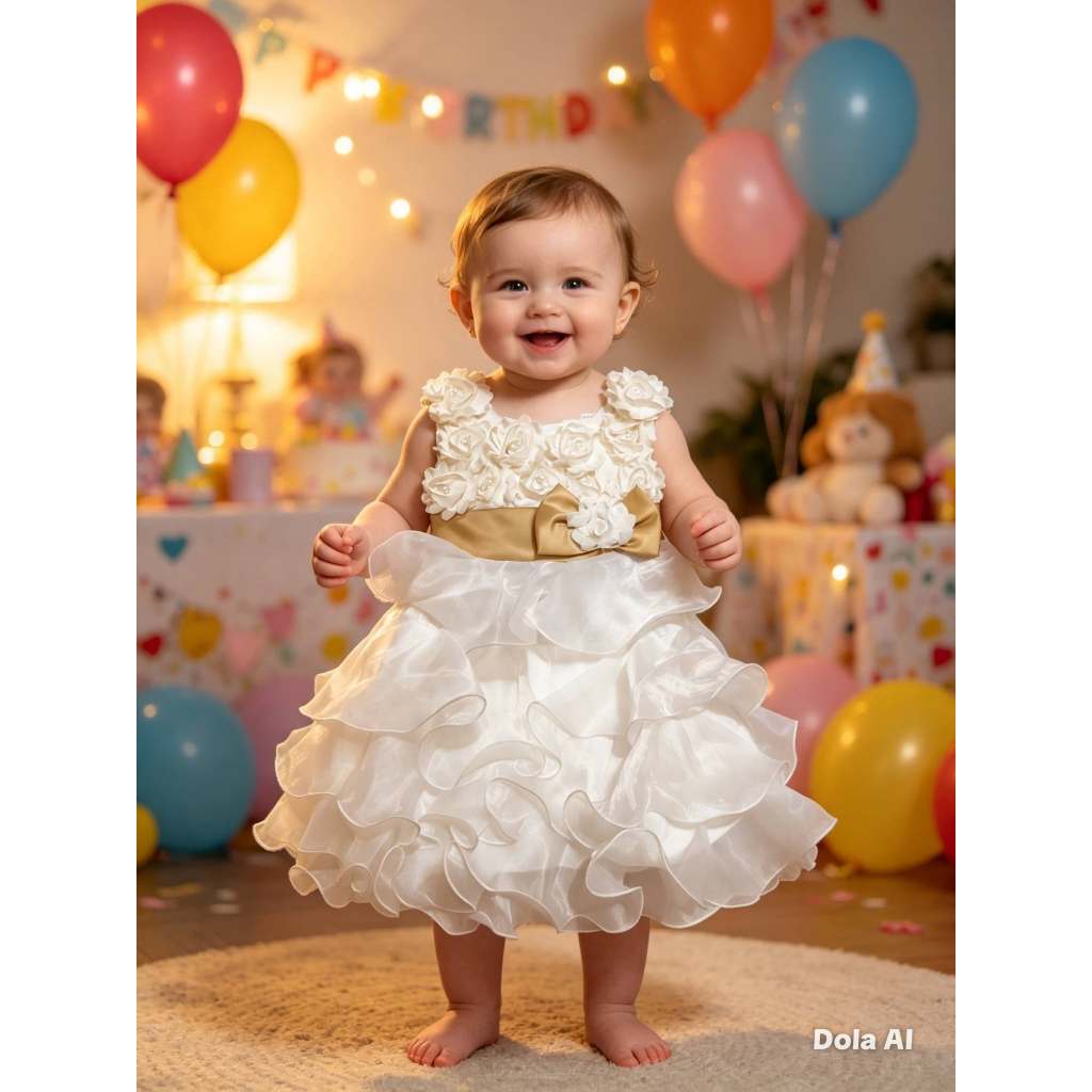 Vestido Infantil Feminino, Modelo Regata Festa, Chiffon Off Whiete, Tam: 1, Marca: Bethy.bethy