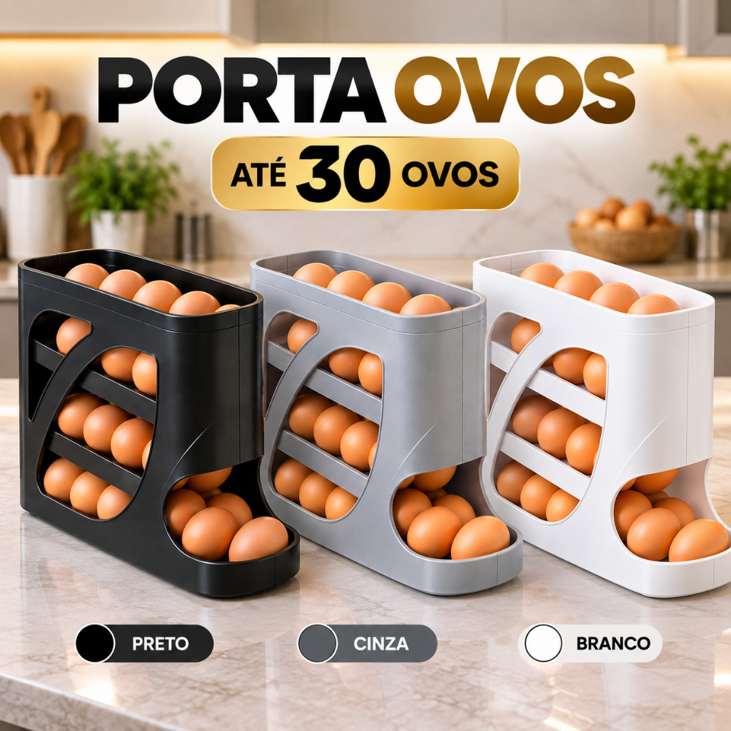 Porta Ovos 4 Andares Plástico para Geladeira Organizador 30 Ovos Sistema Rolante Automático