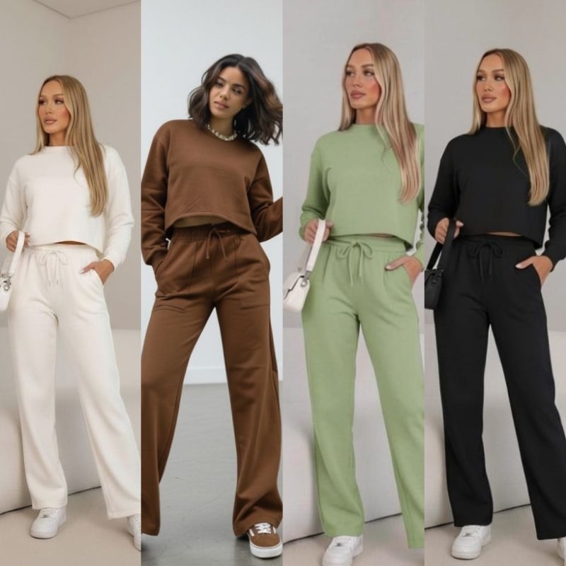 CONJUNTO FEMENINO CALÇA PANTALONA E BLUSA MANGA, MOLETON PELUCIADO POR DENTRO