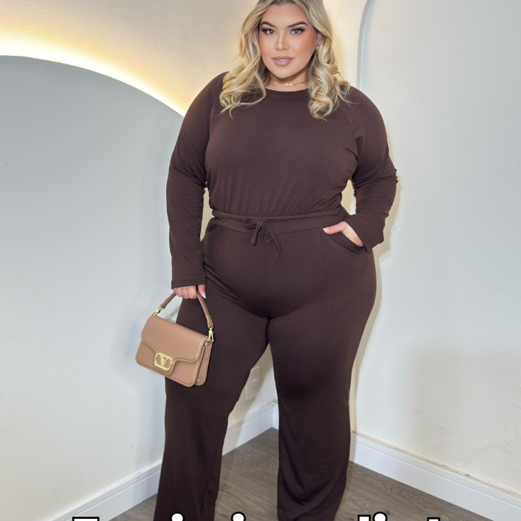 Conjunto Moletinho Plus Size Feminino Confortável com  Blusa Manga longa e Calça Pantalona – Veste 46 ao 52 vc