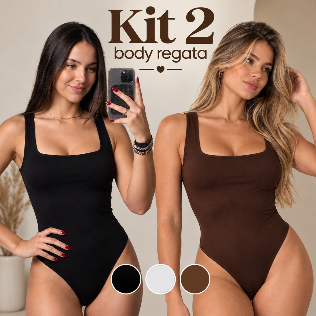 Kit 2 Body Feminino Decote Quadrado Regata Suplex Bory Bori Forro Verão Segunda Pele Tendência Moda Blogueira Gringa
