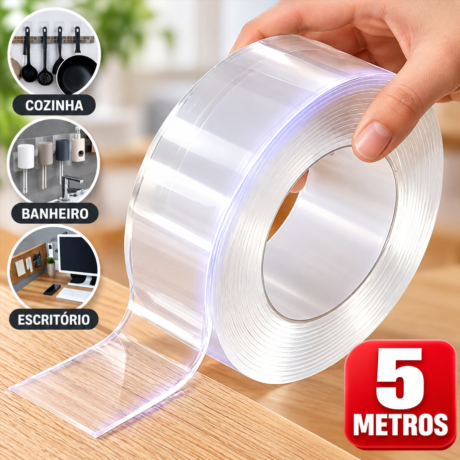 Fita Dupla Face Extra Forte Transparente NanoGel Silicone Mágica Adesiva Cola na Parede Móvel Porta