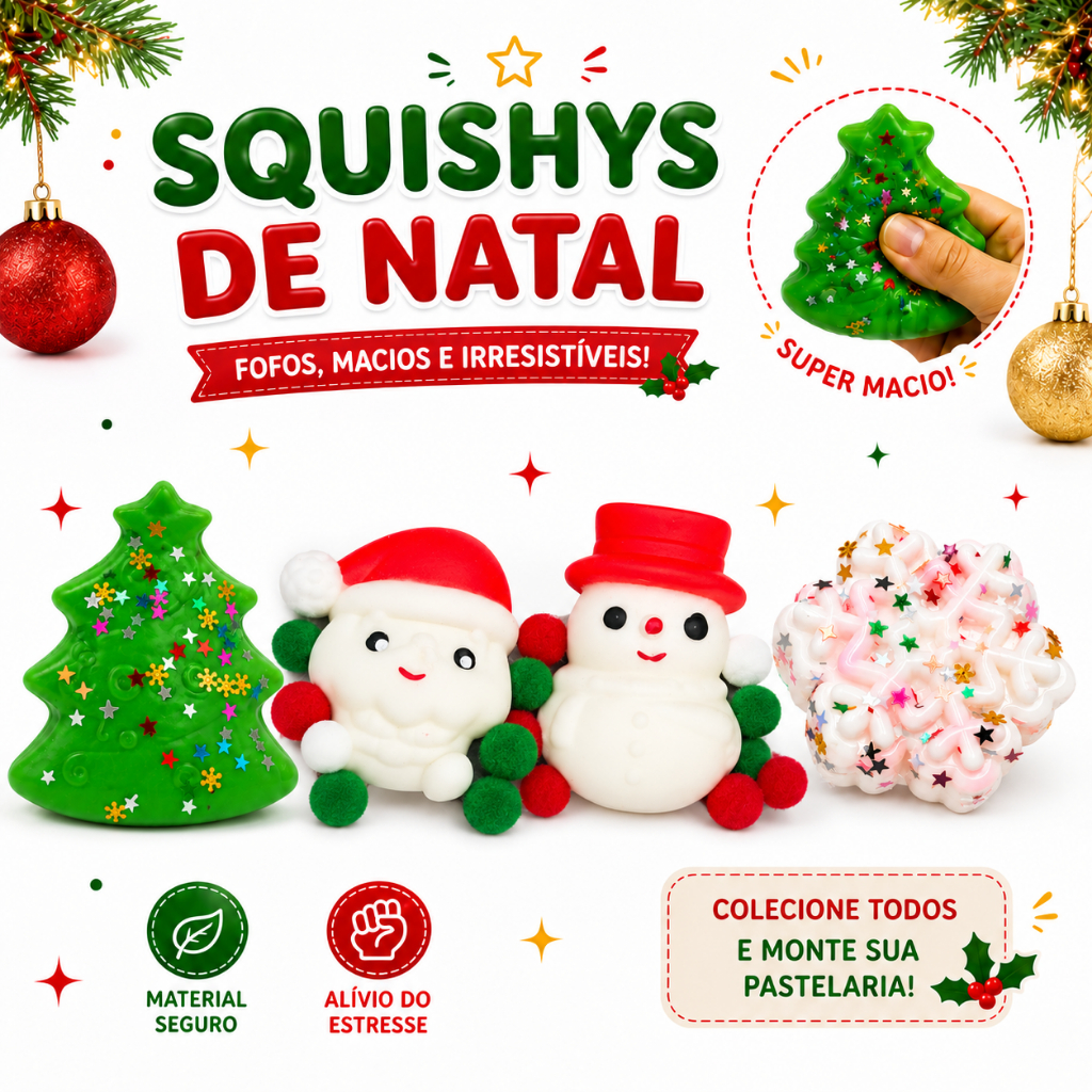 Squishys Natal Antiestresse Sensorial Macio Brinquedo de Apertar Fidget Toy Natalino Papai Noel Boneco de Neve