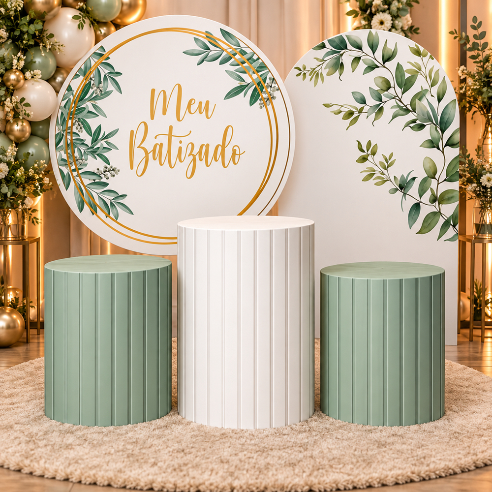 Kit Painel Festivo Tecido Helanca Tema Batizado Painel Romano Redondo Capa Cilindro Kit Completo — imagem 2 de 2