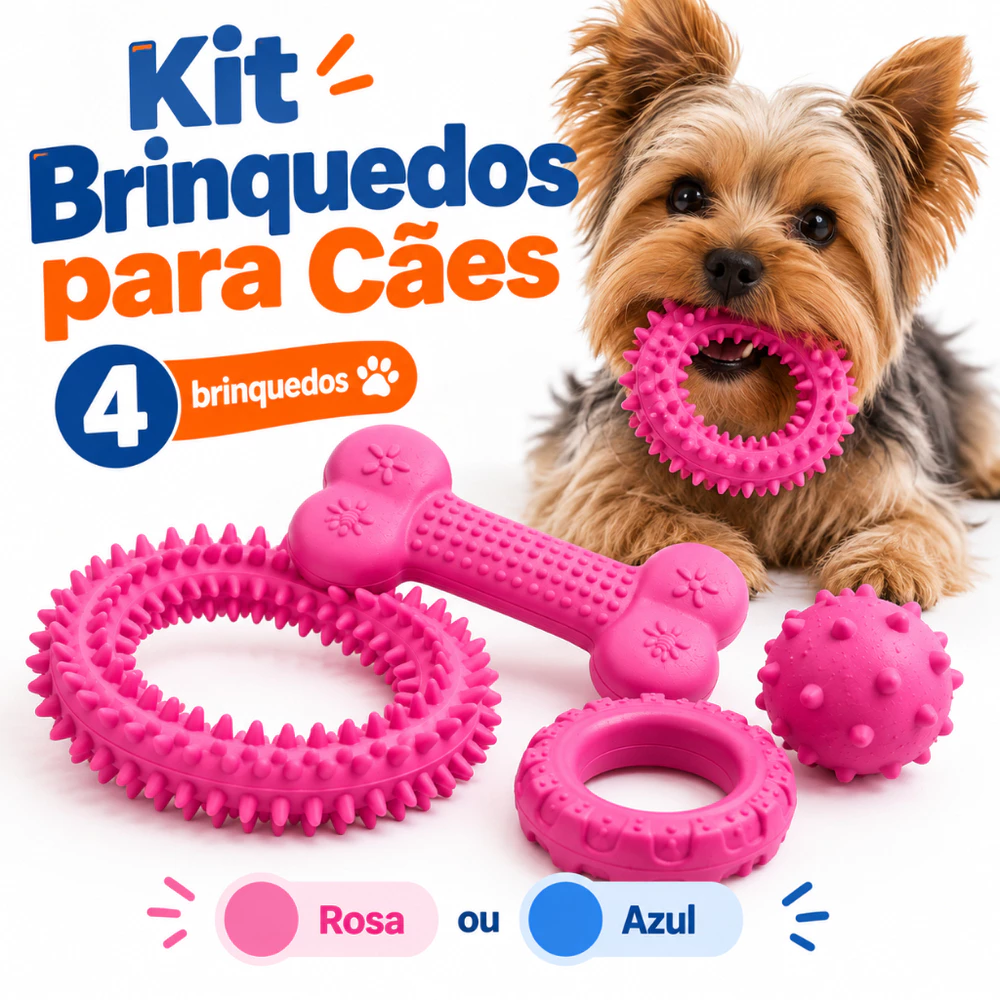 Kit Brinquedos Completo para Cachorro Mordedor – Bola Cravo Osso Massageador Gengiva Anemona Pet M Antiestresse