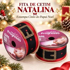 Fita de Cetim Natalina - Cor 001 - Cinto Noel - Rolo 10 Metros - 1 unidade | Laços | Presentes | Artesanato | Decoração