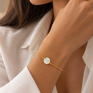 Pulseira Feminina Elo Português C Madrepérola Banho ouro 18k
