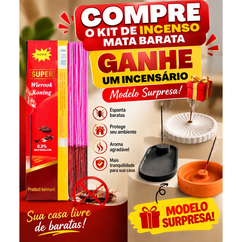 Mata Barata Incenso kit com 2 caixas mata mosquito e mosca 100% natural original 40 varetas