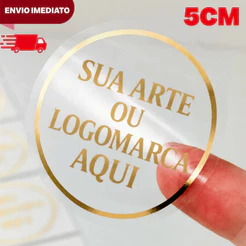 Adesivo personalizado 5cm redondo ou quadrado transparente sua arte ou logo aqui dourado prata preto