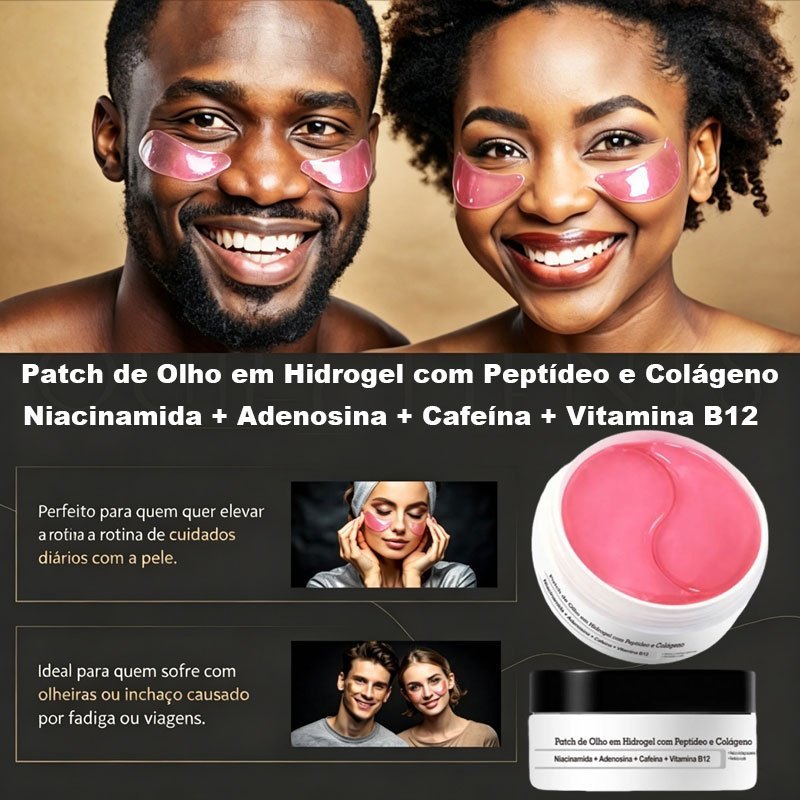 🔥【Só Hoje】Kit 60 Pads em Gel para Olheiras com Colágeno + Niacinamida + Cafeína + Vitamina B12 - Multiação