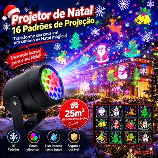Projetor Natalino Led Laser 16 Desenhos 3D Giratório Luz Colorida Bivolt 110V 220V Festa Decorativo