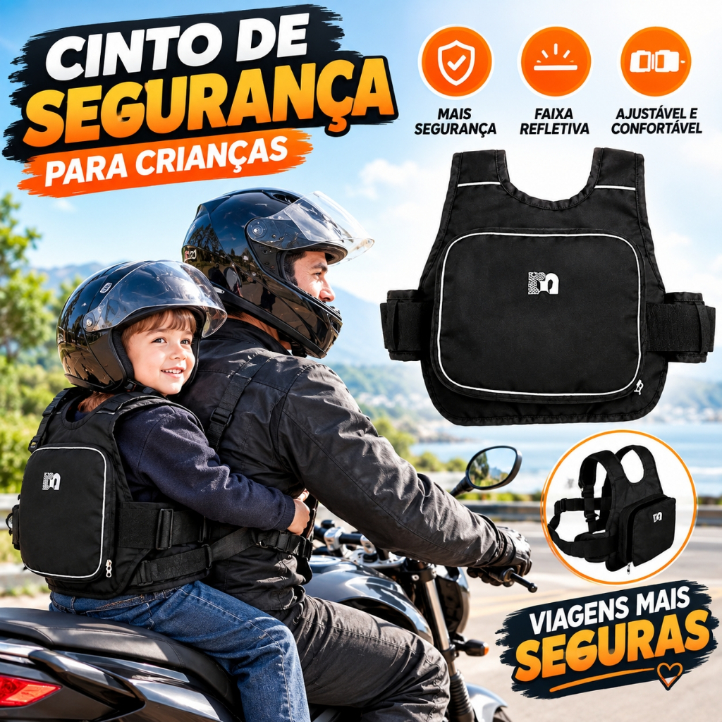 Colete Cinto de Segurança Infantil Para Andar Moto Criança Arnês de Bolsa de Armazenamento Portátil