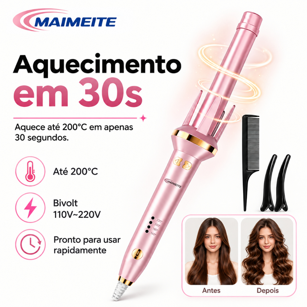 MAIMEITE De Cachos Profissional Automático Giratório 25mm Bivolt Ferro Ondulador Frisador de Cabelo Embutida Cerâmica