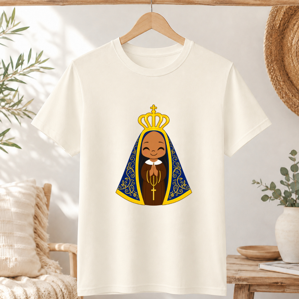 Camiseta Nossa Senhora Aparecida Unissex Religiosa  Estampada Fé Devoção, Infantil, Adulto,PLU SIZE Presente Católico.