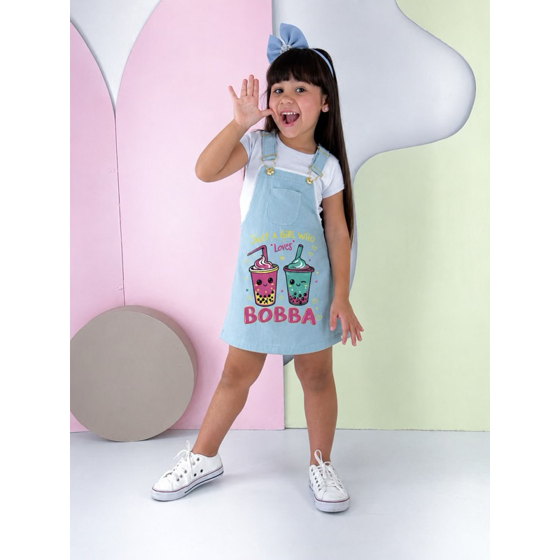 Conjunto Jardineira Infantil Estampada | Veste 2, 4 e 6 Anos