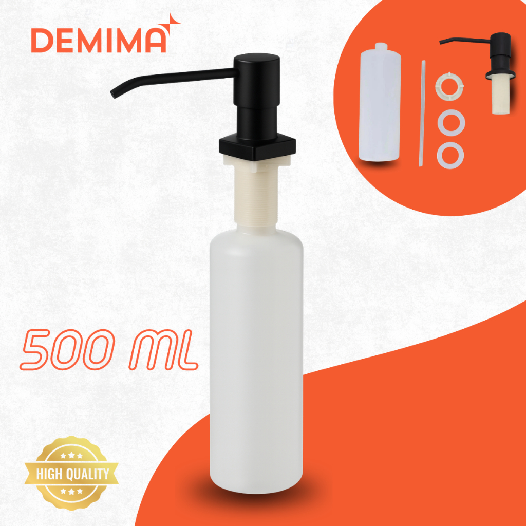 Dispenser Detergente Porta Sabonete Preto Inox Para Banheiro/Cozinha Liquido Embutir 500 ML - Demima