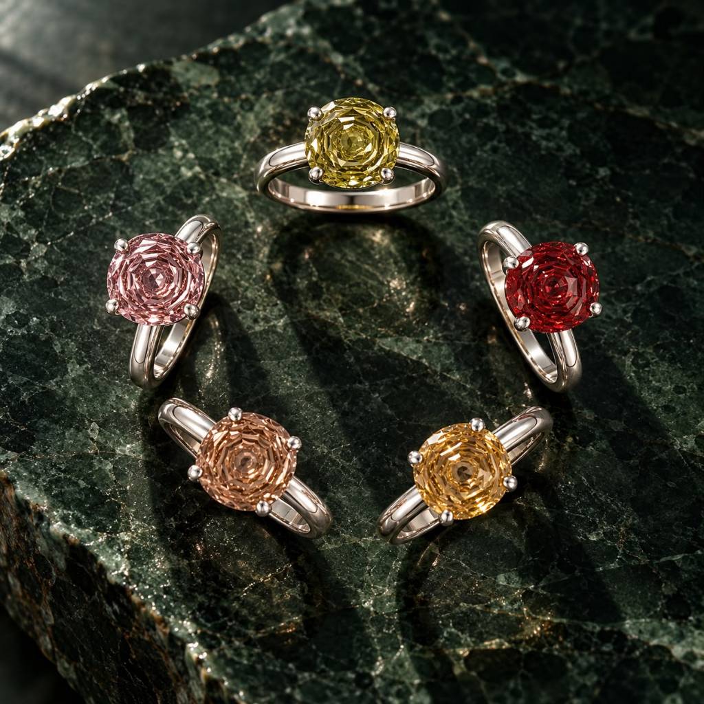 Anel Solitário Feminino Rose Cut 8mm Cores Variadas em Prata 925 Elegante e Sofisticado