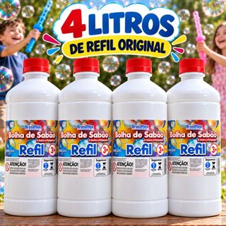 Kit 4 Litros Refil Bolha De Sabão Liquido Bubble  Máquina  de Bolhas Brinquedo Bolinha de Sabão  Atóxica e Perfumada