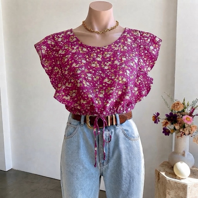 Blusinha Floral Curta Feminina Delicada Romântica Casual Chic Estilosa Moda Verão Confortável Versátil