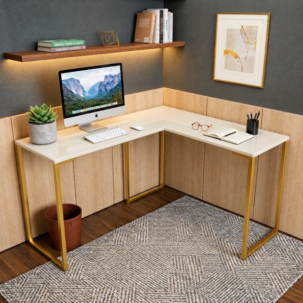 Escrivaninha em L Mesa de Canto para Escritório Home Office Industrial - Várias Cores