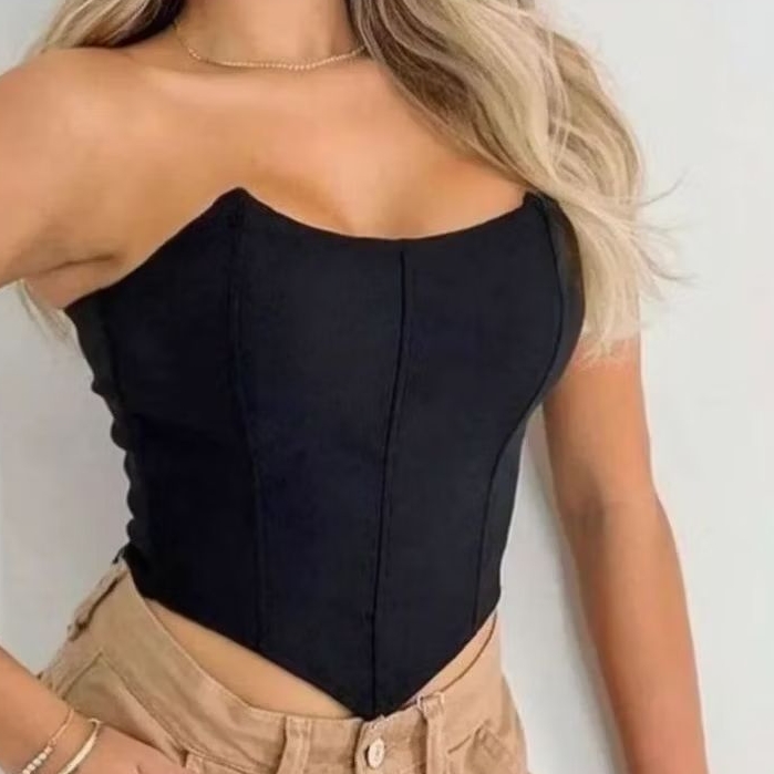 Cropped Top Corselet Corset Morcego Tomara que Caia com Bojo Suplex