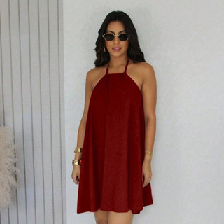 Vestido Curto Frente Única Soltinho com Decote nas Costas