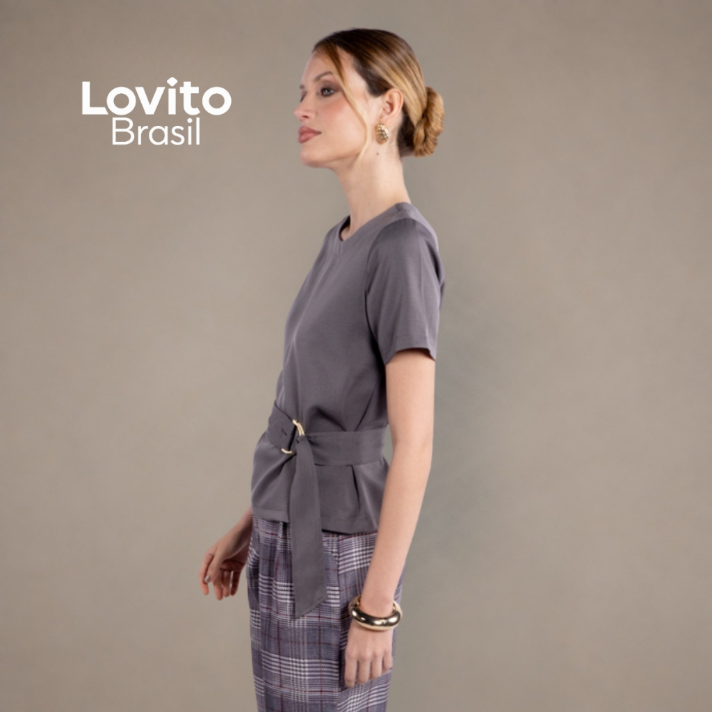 Lovito Blusa Elegante Feminina com Faixa na Cintura BLB20872117 — imagem 2 de 2